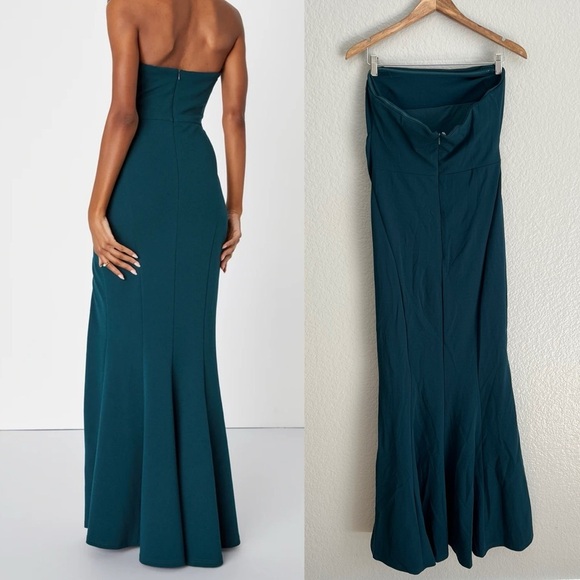 Marvelous Entrance Emerald Green Pleated Strapless Maxi Dress - Picture 3 of 11